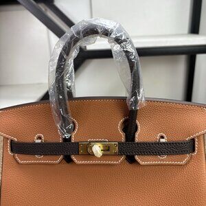 Color-blocked genuine leather women's handbag